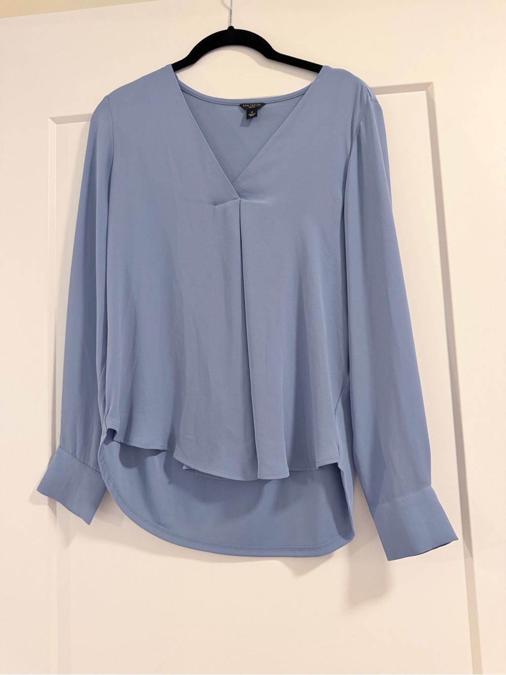 Ann Taylor Petite Pleat Front Blouse Dusty Blue SP